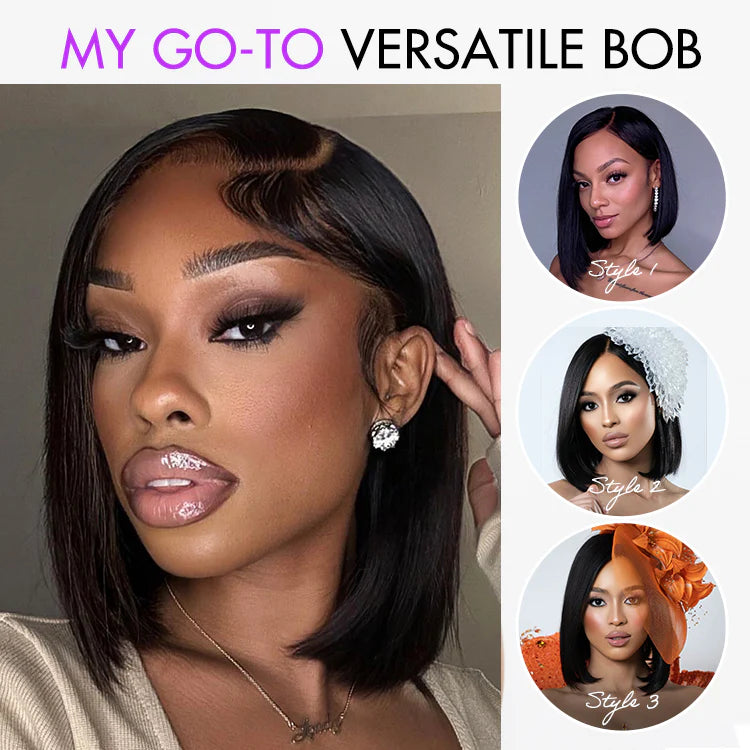 Super Natural Hairline Silky Blunt Cut Bob Glueless 13x4 Frontal Lace Human Hair Short Wig Pre-Cut Lace