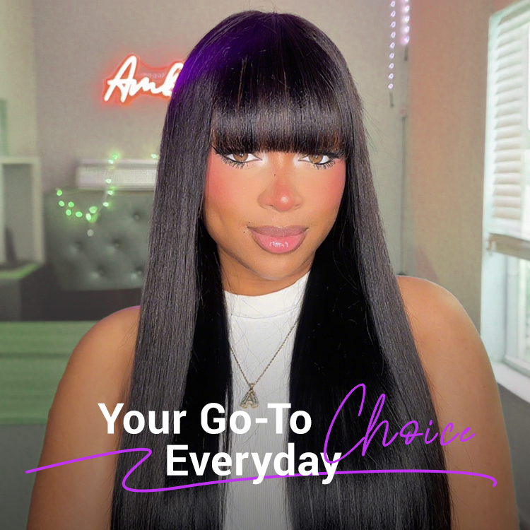 Breathable Cap Yaki Straight Ultra Natural Minimalist Lace Long Wig with Bangs-03