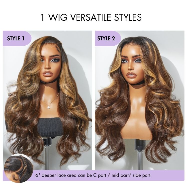 "The Velvet Touch  Glueless 7x6 Closure HD Lace Loose Body Wave Long Wig Pre-Cut Lace - Blonde