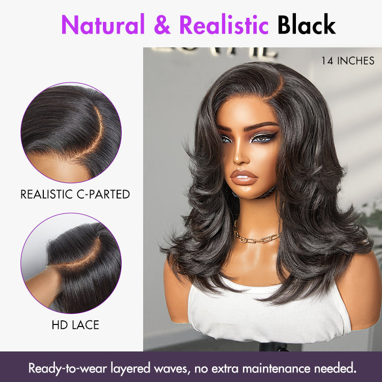 Realistic Chic Wavy Wig  Layered Cut Glueless